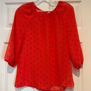 Old Navy Red Sheer Polka Dot Peasant Top